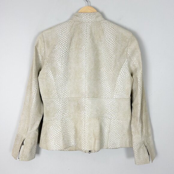 Vintage Alfani Snakeskin Leather Jacket Beige Short Size Small Women's - Picture 3 of 5